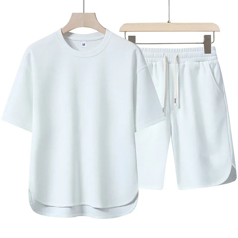 2025 Arc short-sleeved Set: Quality and Fashionable men's short-sleeved casual high-neck set + shorts, 2-piece set, high-quality