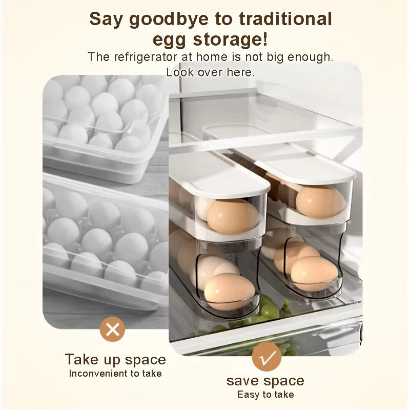 Bilayer Fridge Egg Storage Box Automatic Rolling Eggs Holder Rack Ladder Style Refrigerator Eggs Dispenser Egg Organizers Holder