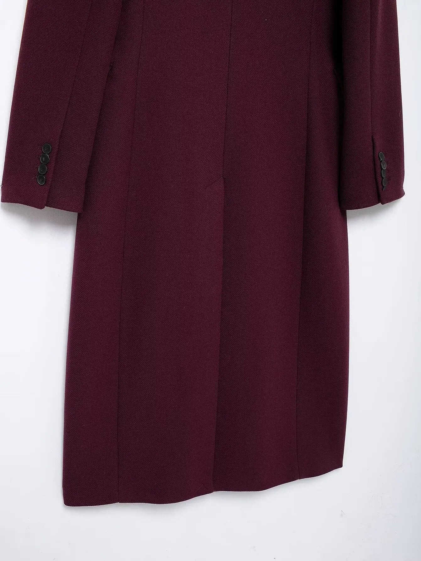 TRAFZA Women Fashion Burgundy Woolen Coat Double Breasted Long Sleeve Lapel Blends Jacket Autumn Winter High Street Outerwear