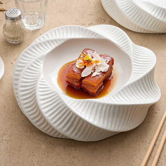 Thread-pattern Double-layer Heat Preservation Western-style Dish Creative Hotel Special Tableware Dessert Plate Restaurant Plate