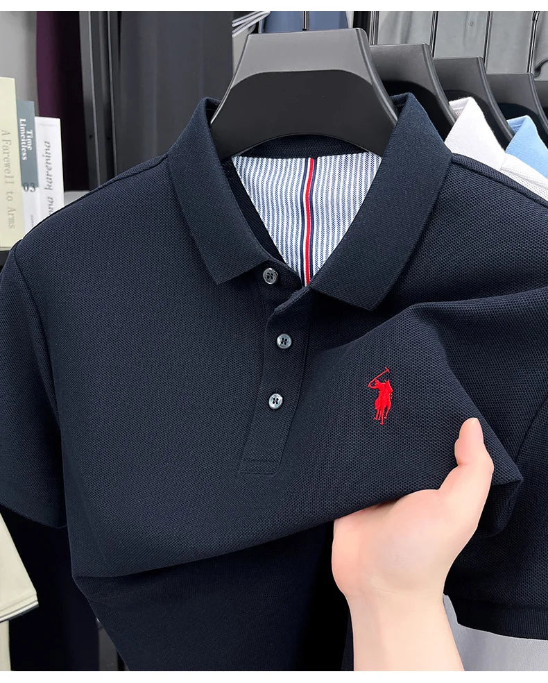 100% pure cotton short sleeved men's polo shirt summer fashion high-end brand pony embroidery golf top casual business T-shirt
