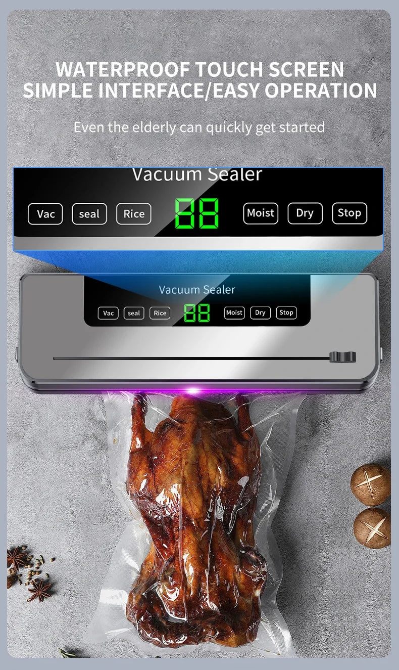 Electric Vacuum Sealer Dry/Wet Food Sealed Packaging Kitchen Food Storage Seal Built-in Cutter Knife
