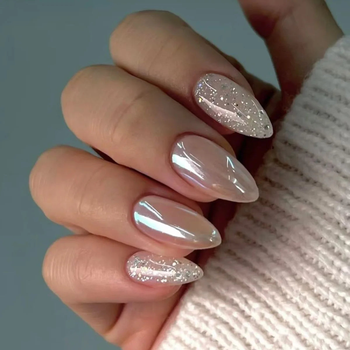 24Pcs Mid-length Almond Ballet False Nails Simple Cat Eye Design Press on Fake Nail Wearable Full Cover Nail Tips Manicure Tools