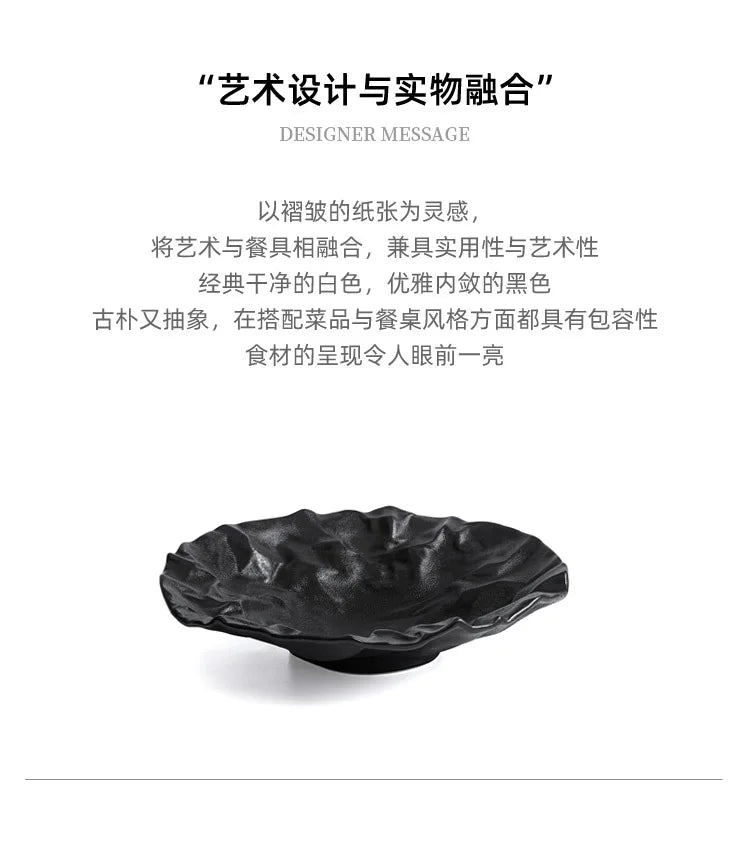 Folding deep plate, dishes, Japanese tableware, western-style salad, household ceramic high-grade tableware.
