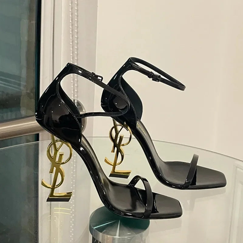Summer 2025 Women's Sexy Black High Heels Comfortable Elegant Open-Toe Shallow Party Shoes Trendy Temperament Footwear