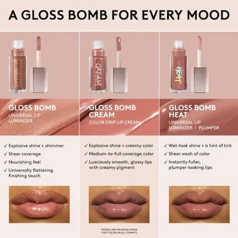 Fenty Beauty Gloss Bomb Lip Glaze Multi-color Moisten Shine Glitter Lip Plumper Makeup Beginner Liquid Lipstick Makeup Cosmetics