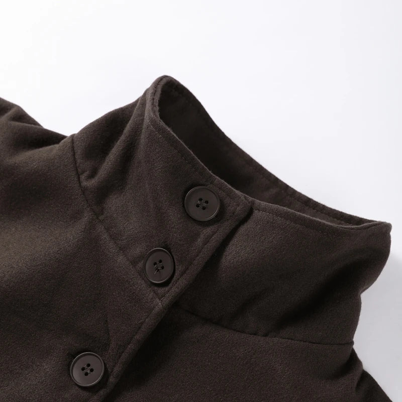 Faux Fur Cloak Jackets Women Loose StandNeck Three Button Wide Sleeves Belt Coats Female 2025 Autumn Solid Chic Fashion Outwears
