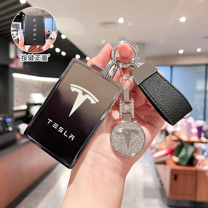 Car Key Card Holder Cover Protector Holder Diamond Keychain Accessories for Tesla Model 3 X Model S Y Roadster P75D P85D P100D